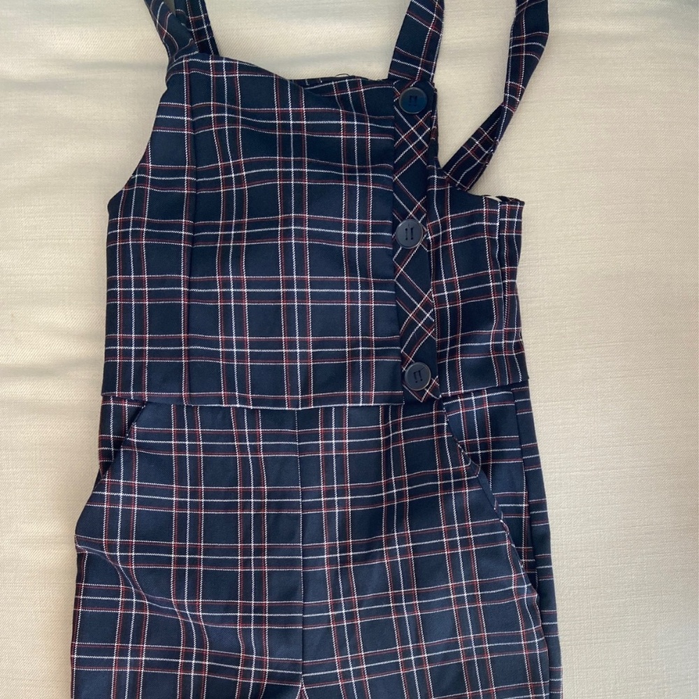 NWOT ZARA Girl's Plaid Overalls; Size Girl's 13-14